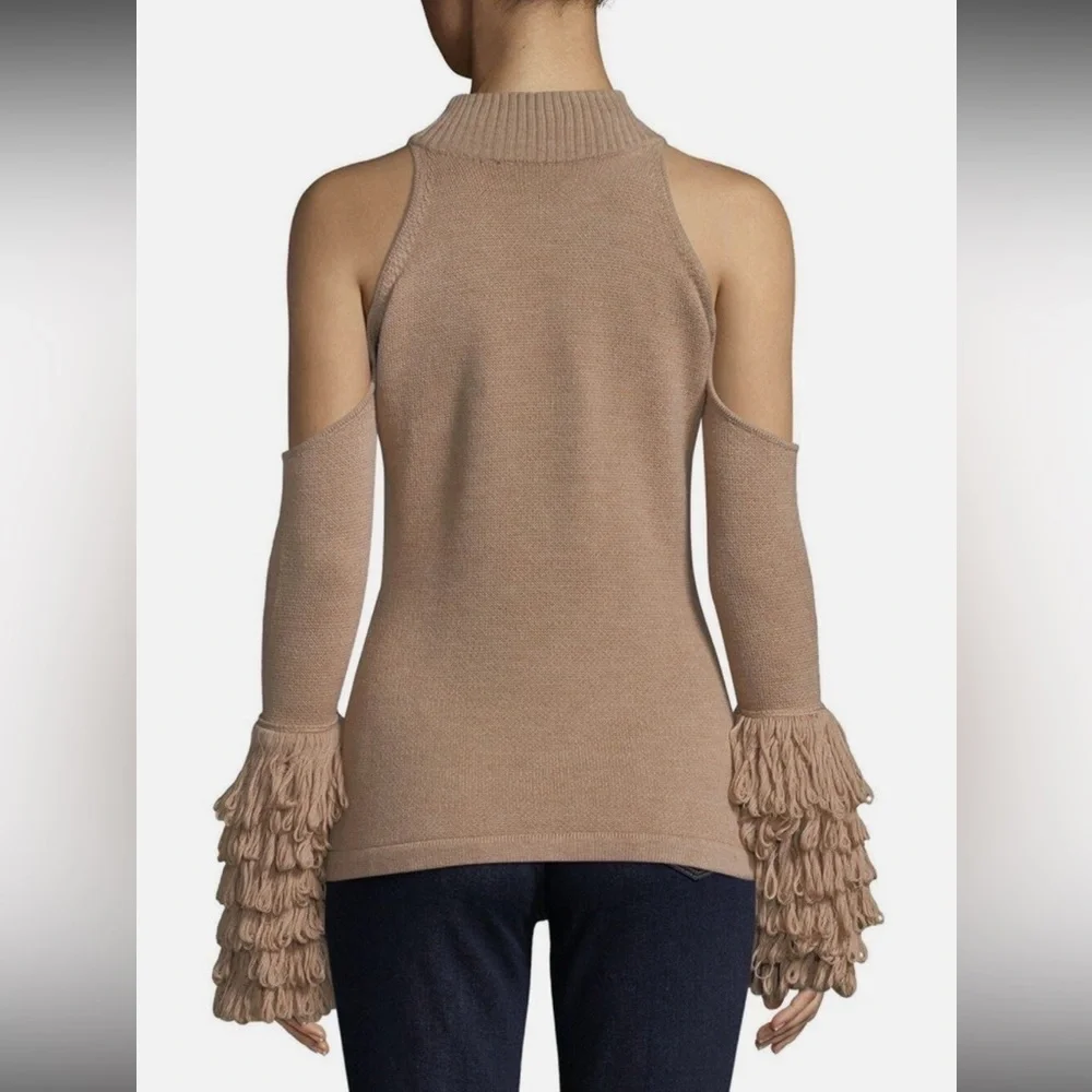 Jonathan Simkhai Loopy Yarn Cold Shoulder Pullover Tan  Turtleneck Sweater
